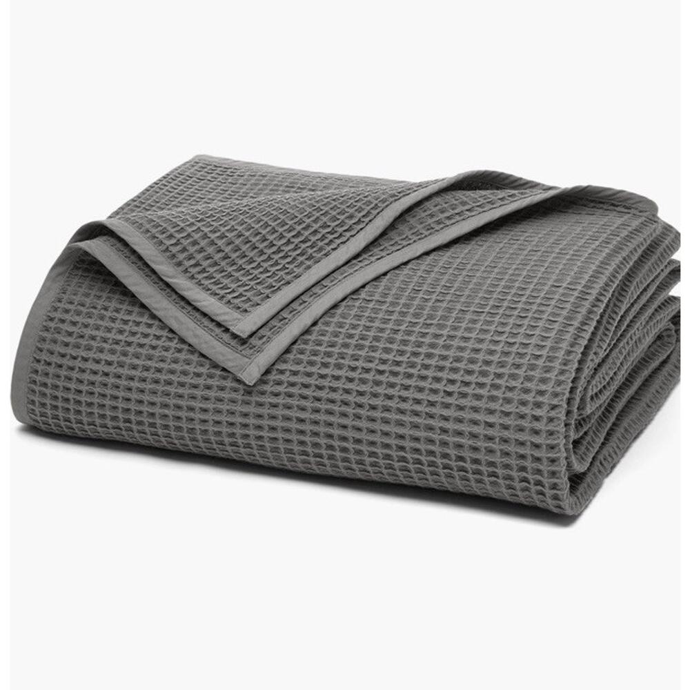Boll & Branch Waffle Organic Cotton Blanket Stone Grey King NEW $279